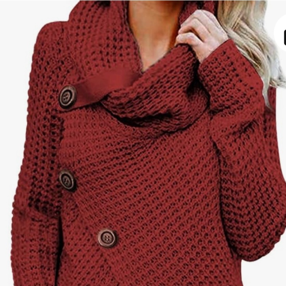 Asvivid Women's S Red Turtle Cowl Neck Long Sleeve Asymmetric Pullover Sweaters